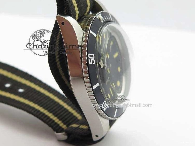 Strap SS Vintage On Dial Black A2836 Date Nylon No 1680 Submariner 0403
